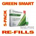 SUPER E-CIG GREEN SMART REGULAR REFILLS 5-PACK